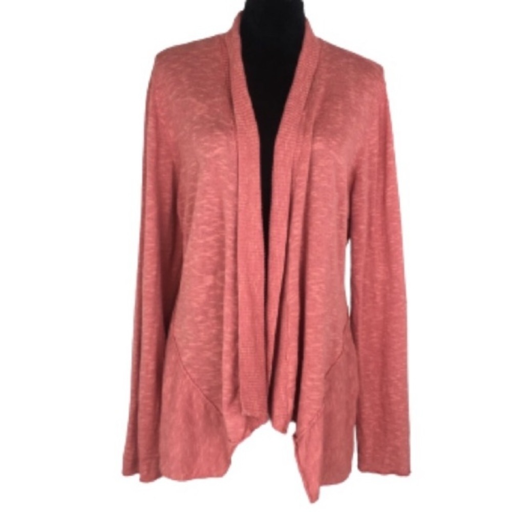 Eileen Fisher Open Waterfall Front Cardigan Sweater Linen Blend Asymmetrical